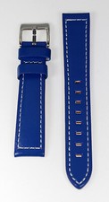 NEW 18MM Blue Leather Watch Band - White Stitching-Chrome Buckle 7 3/4" long
