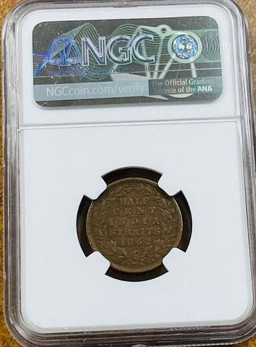 1862 Straits Settlements Queen Victoria 1/2 Cent Copper Coin NGC XF40. - Picture 5 of 9