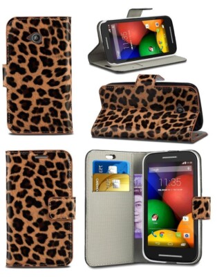 Braune Handyhülle Leopardenmuster Brieftasche für Vodafone Smart Mini 7 Tierdesign