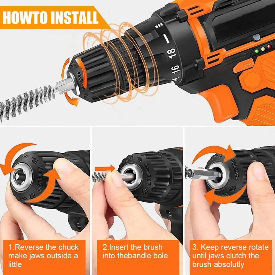 Cepillo de alambre de acero inoxidable 12 piezas vástago de 1/4" para limpieza de taladro eléctrico Foto 2 de 4