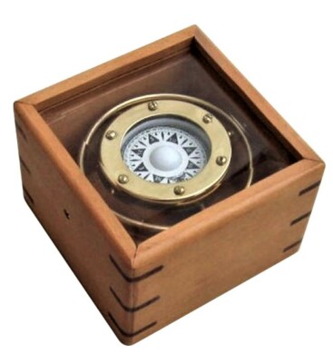 Brass Lifeboat Gimbal Ship Compass 4.75'' Display Case Decorative Nautical Decor