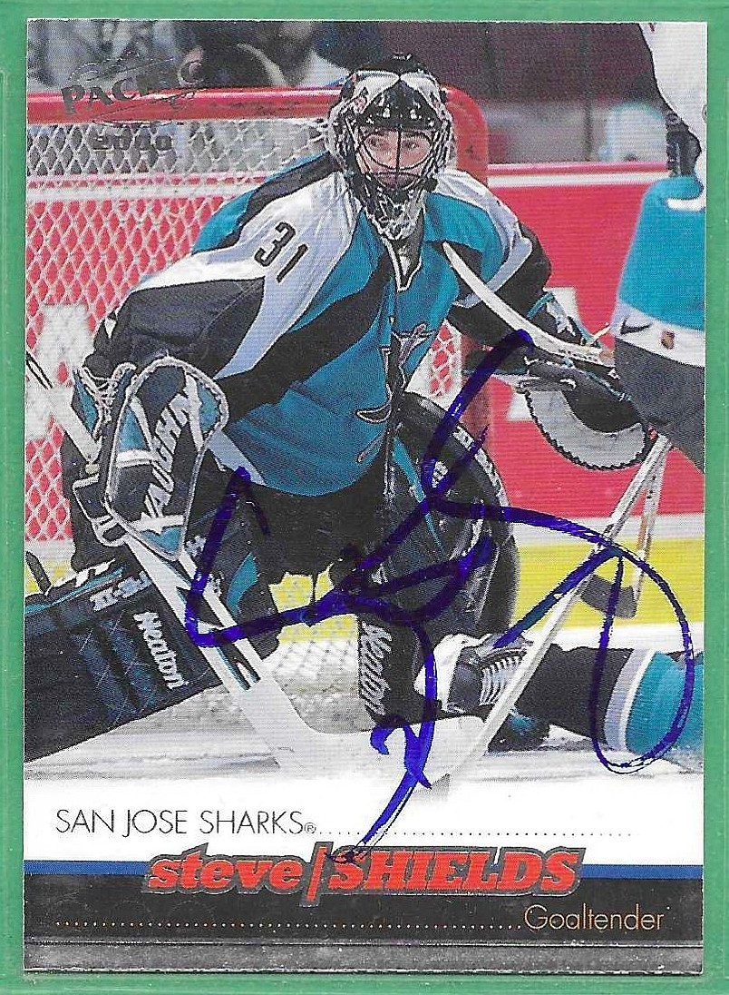 1999-00 Pacific *SIGNED* ~ Card#381 ~ Steve Shields ~ San Jose Sharks