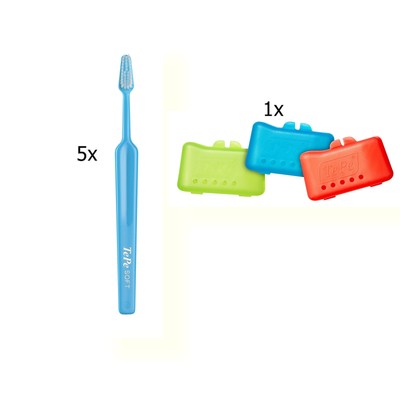 5x TePe Select medium Zahnbürsten + eine Schutzkappe für die Handzahnbürste