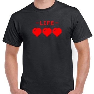 Retro Gaming Life Hearts T-Shirt 8-Bit Pixel Graphic Funny Tee Video Game SM-5XL