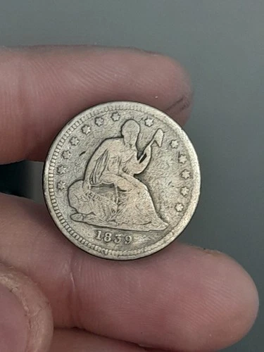 1839 No Drapery Seated Liberty Quarter F