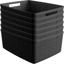 Set of 6 Medium 12L Jute Decorative Plastic Organization Storage Baskets