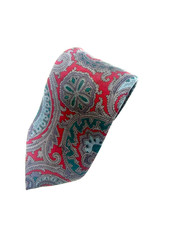 Kenneth Stevens Silk Tie Paisley Red Grey Teal Blue Made in USA Italian Fabric