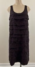 EILEEN FISHER 100 SILK Womens Sz Small Brown Tiered Ruffle Sleeveless Dress EXC