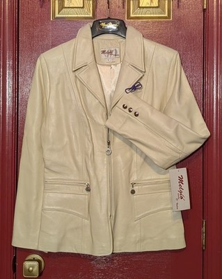 NOS Vintage Ivory Leather Jacket Marco Gianni Melgio Moda D'Italia Women's Small