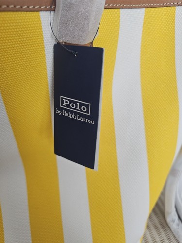 Polo Ralph Lauren Bellport REVERSIBLE Canvas Tote Bag Yellow White Stripe - Picture 7 of 17