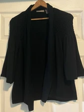 Kenar Cardigan Womens Open Front Sweater Poet 1/2 Sleeve Detailed Black M