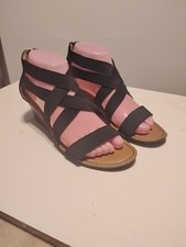 5 Clearance-Euro Soft by Sofft Veron Black Elastic Wedge Heel Sandals Sz 7.5 M