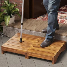 Acacia Wood Platform Step Stool, 3.5" Height Wooden Steps for Outdoor Use, Be...
