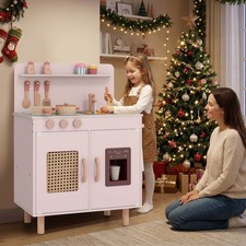Play Kitchen for Kids, Wooden Pretend Kitchen Playset w/Accessories  Water Sink