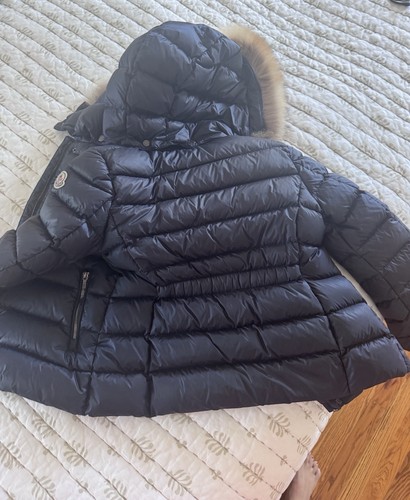 Moncler Child’s Alice Black Down Puffer Jacket Hood Fur Trim Size 10