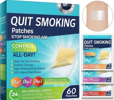 Quit Smoking Patches, Step 1 2 3 Stop Smoking Aid, 60 Count Nicotine Stickers