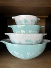 Vintage JAJ Pyrex Duck Egg Blue Gooseberry Cinderella Mixing Bowls 441-444