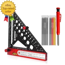 8 in 1 Rafter Square with Carpenter Pencil 7In Multi-Purpose Carpenter