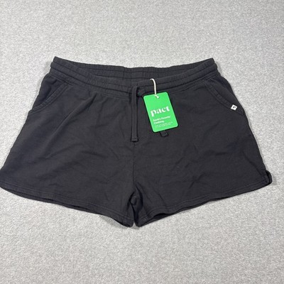 NWT Pact Shorts Womens XL Black 100% Organic Cotton Elastic Waist Drawstring