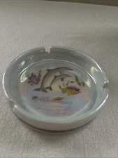 Vintage Ashtray Dolphins Glazed CLEAN Round Ceramic