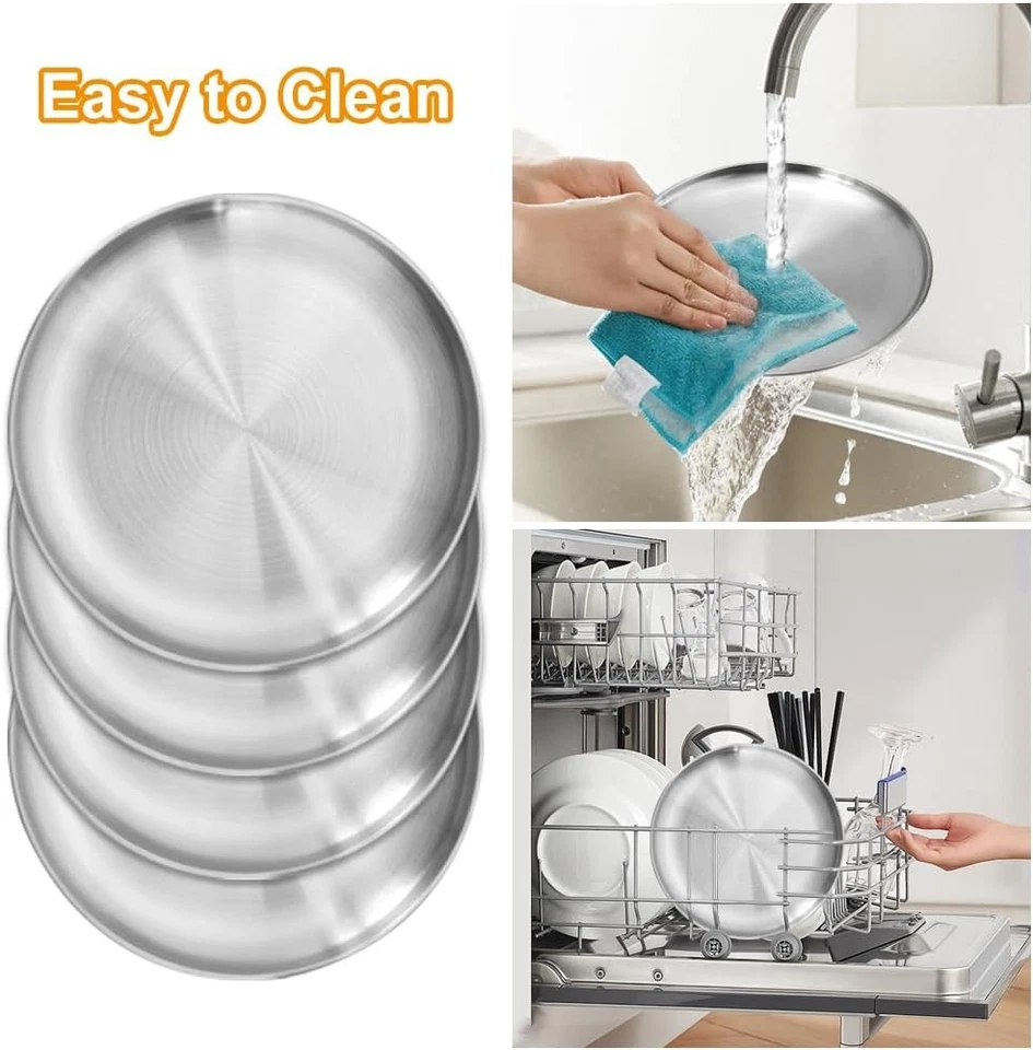 4 Stück Edelstahl Runden Geschirr, Pizzablech Rund 20 cm Edelstahl Teller - Bild 4 von 4