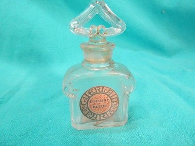 GUERLAIN PARIS L'HEURE BLEUE EMPTY PERFUME BOTTLE PAPER LABEL ON BOTTOM