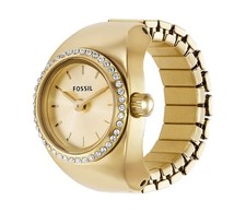 Fossil ES5319 Women's Gold Tone Glitz Stainless Steel 3-Hand Analog Ring Watch