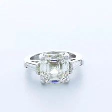 3-Stone Engagement Ring Vintage Platinum 5.70 CT Asscher Lab-Grown Diamond I VS1