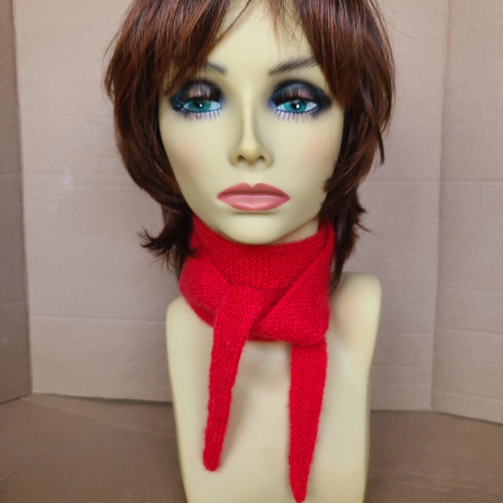 Sophie Scarf Bright Red Mohair Hand Knit Women Neckerchief Bandana Gift for Her