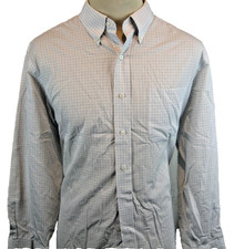Mens Jos A Bank Traveler Blue Check LS Tailored Cotton Dress Shirt sz 17.5x34