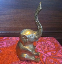 Vintage Brass Elephant Statue. Solid, Engraved, Large Heavy Figure MCM