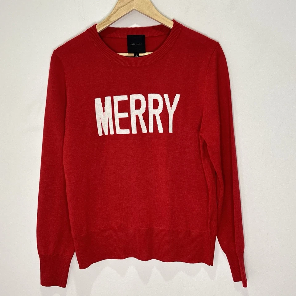 Alex Marie Classic Holiday Christmas Crewneck Sweater Merry Size Large B94 - Image 3 of 4