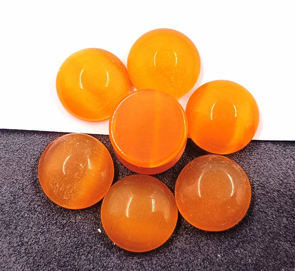 Maravilloso Regalo Naranja Ojo de Gato 8 Piezas Raro Corte Redondo Piedra Preciosa Suelta kk Foto 3 de 4