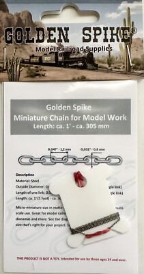 Golden Spike Hobbies HO Scale Steel Chain - 12'' 30 Links per Inch - Dark Metal