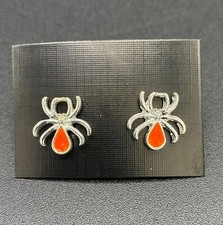 Orecchini Ragni Smalto Arancione Fluorescente e Tono Argento 