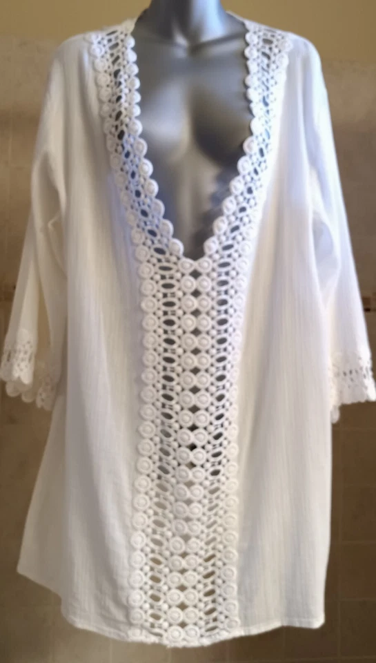 Traje de Baño La Blanca Playa Cubrir Blanco Bordado Bordado Pullover Resort Talla Única Foto 2 de 4