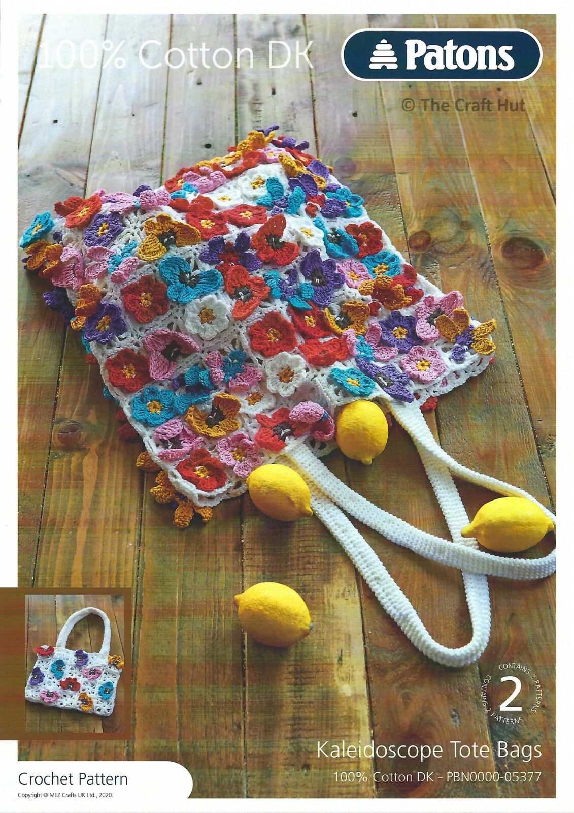 Crochet PATTERN ONLY Patons Kaleidoscope Colourful Tote Bags 5377 New