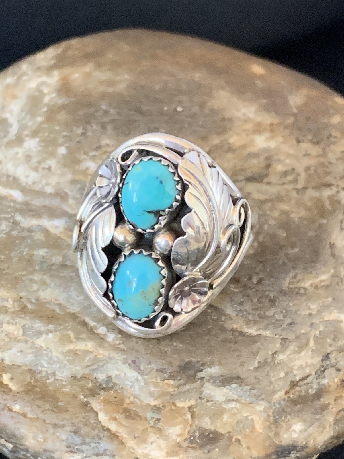 Blue Kingman Turquoise 2 Stone Navajo Sterling Silver Ring Size 12 ...