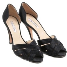 Oscar De La Renta Womens Satin d'Orsay Pumps Black Size 38.5 US 8 Opera Formal