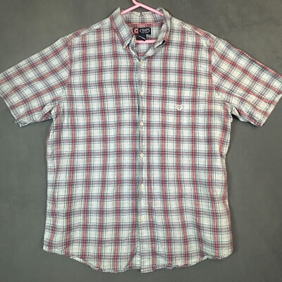 Chaps Shirt Mens Size XL Linen Blend Short Sleeve Embroidered Lightweight