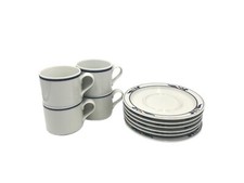 Dansk Bistro International MARIBO Blue Red White Mugs /Set of 4 Cups & 6 Saucers
