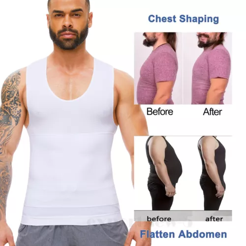 Hombres Camisa de Compresión Control Abdomen Chaleco Apretado Adelgazante Cuerpo Modelador Entrenamiento Grasa - Imagen 7 de 21