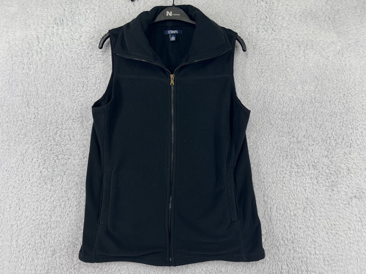 IZOD Vest Women M Black Fleece 100% Polyester Full Zip Mock Neck