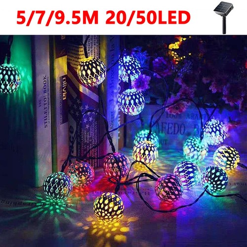 Moroccan Ball Solar LED String Lights Outdoor Garden Fairy Lamp Hanging Lantern