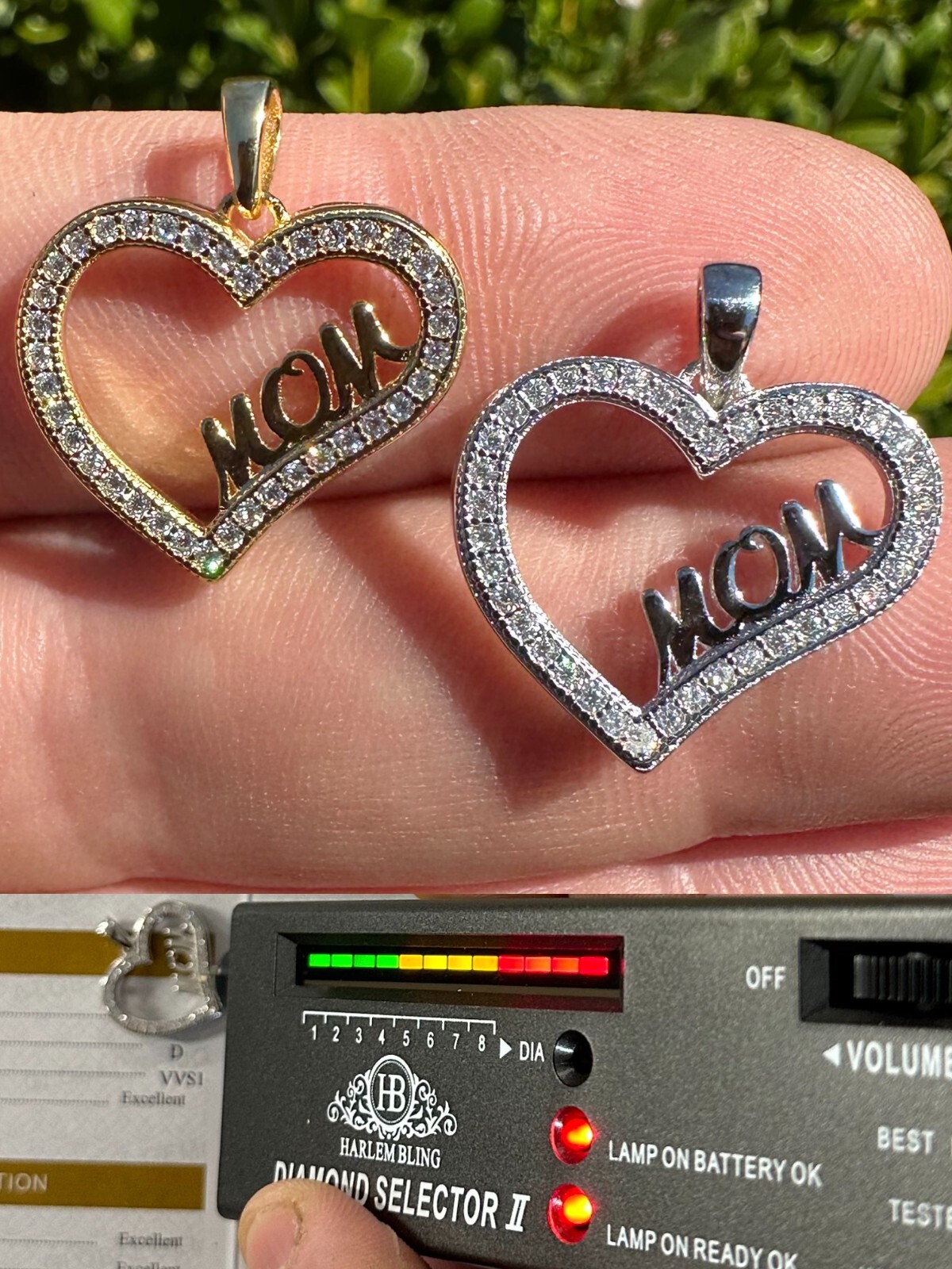 Collar Colgante MOISSANITA 925 Plata/Dorado Mamá Helada Forma Corazón Amor Día de la Madre