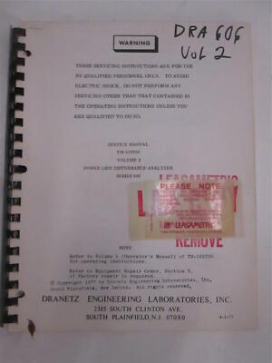 Dranetz Service Manual for TM-102700 Volume 2 Series 606, Used
