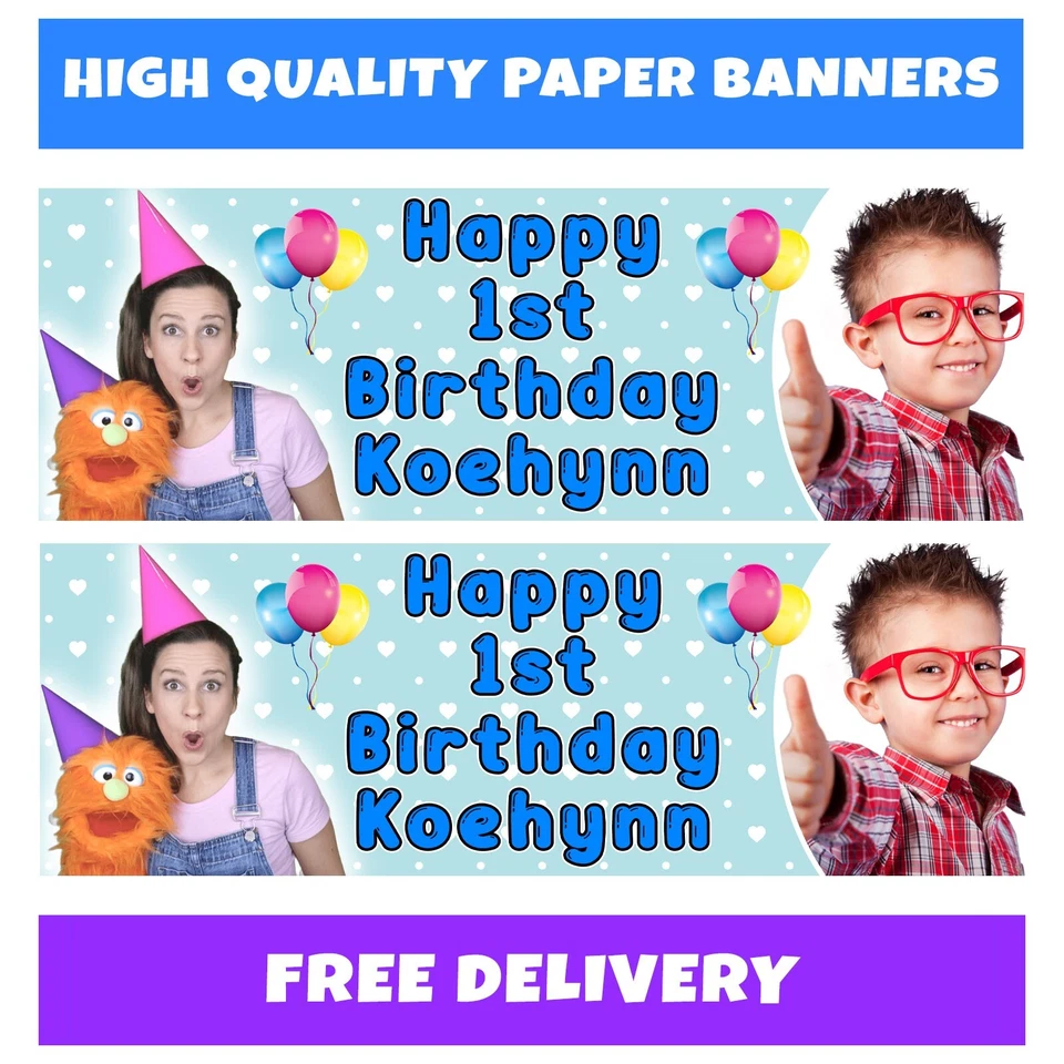 MS RACHEL Personalised Photo Birthday Banner - Miss Rachel Birthday Banners Blue