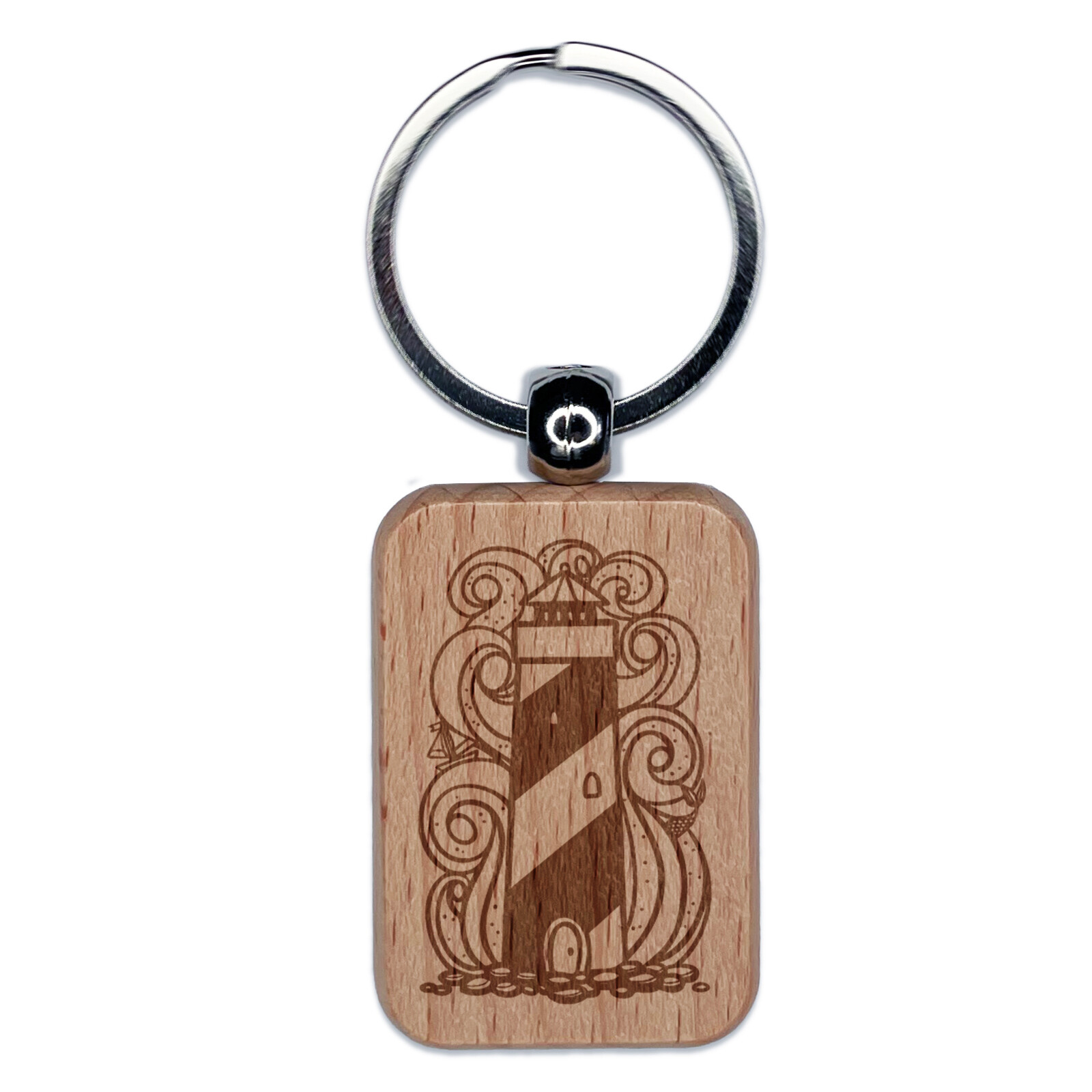 Lighthouse Stylized Crashing Waves Mermaid Sailboat Engraved Wood Keychain