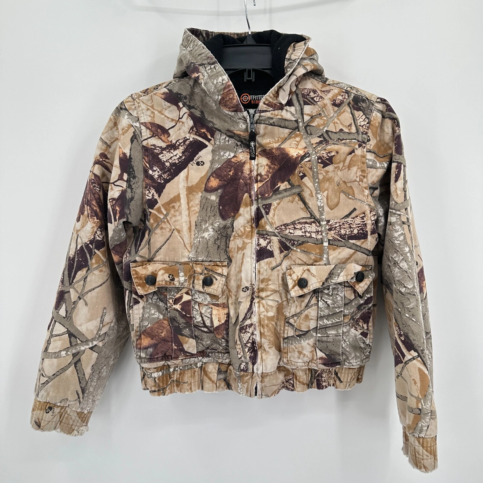 Vtg Outfitters Ridge Jacket Kids L 12/14 Brown Tan Camo Hunting Outdoors Grunge