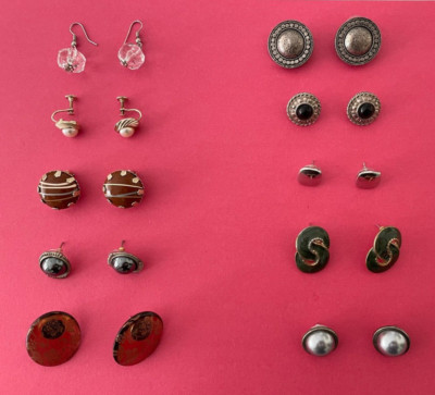 Large Vintage Fashion Earring Lot Pearl Post Clip Enamel MUCH VARIETY